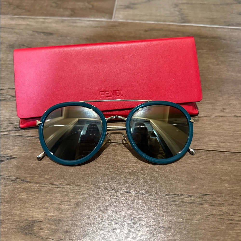 Fendi Teal Round Sunglasses with Gold Mirror Lenses